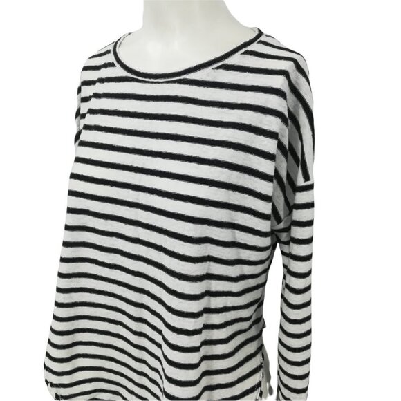 Lovestitch Linen Striped Shirt Size S Long Sleeve Distressed Lagonlook Hole Hem - Picture 6 of 12